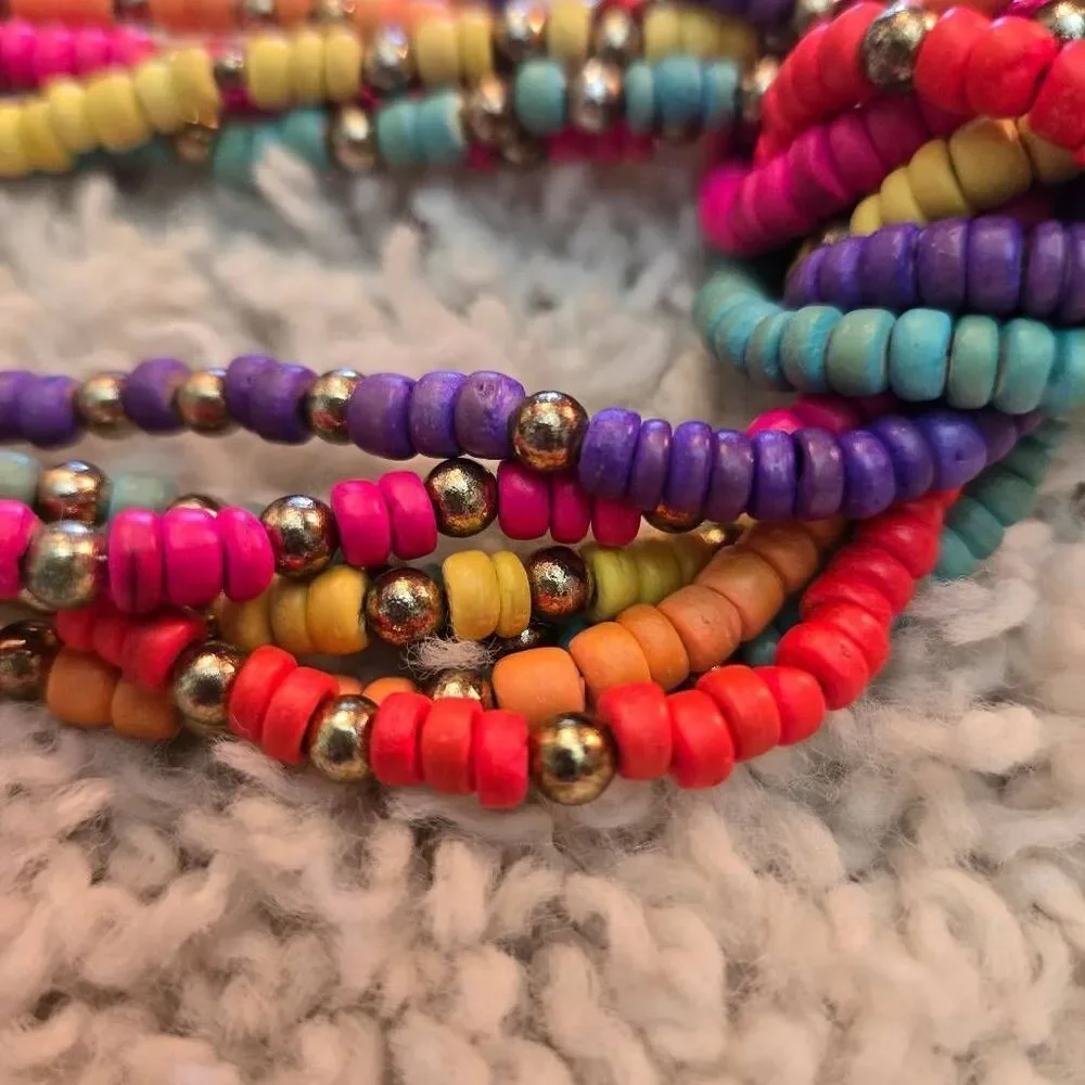 Colorful Wood Bead Multi Strand Necklace